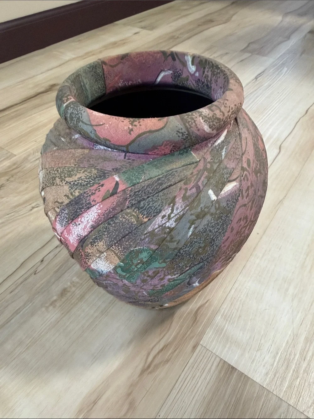 Vintage Handmade Fabric Wrapped Vase Boho Abstract Textile Art Planter Décor